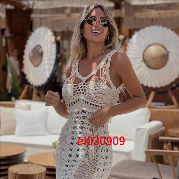 Zara crochet knit dress ecru ivory like new S - Picture 3 of 6